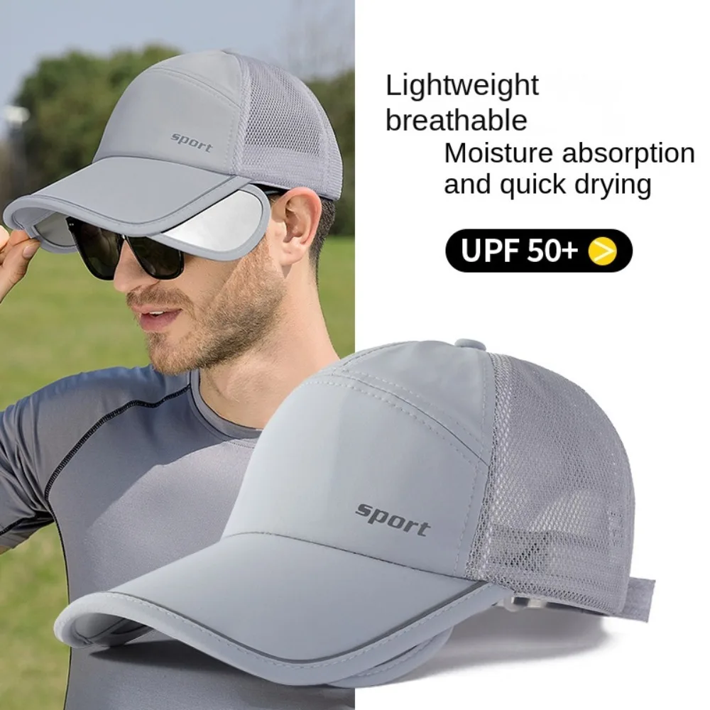 Schnell trocknende, einziehbare Baseballkappe mit breiter Krempe, UPF 50+, verstellbare Herren-Snapback-Mütze, bequem, leichte Sportkappen, Jugend