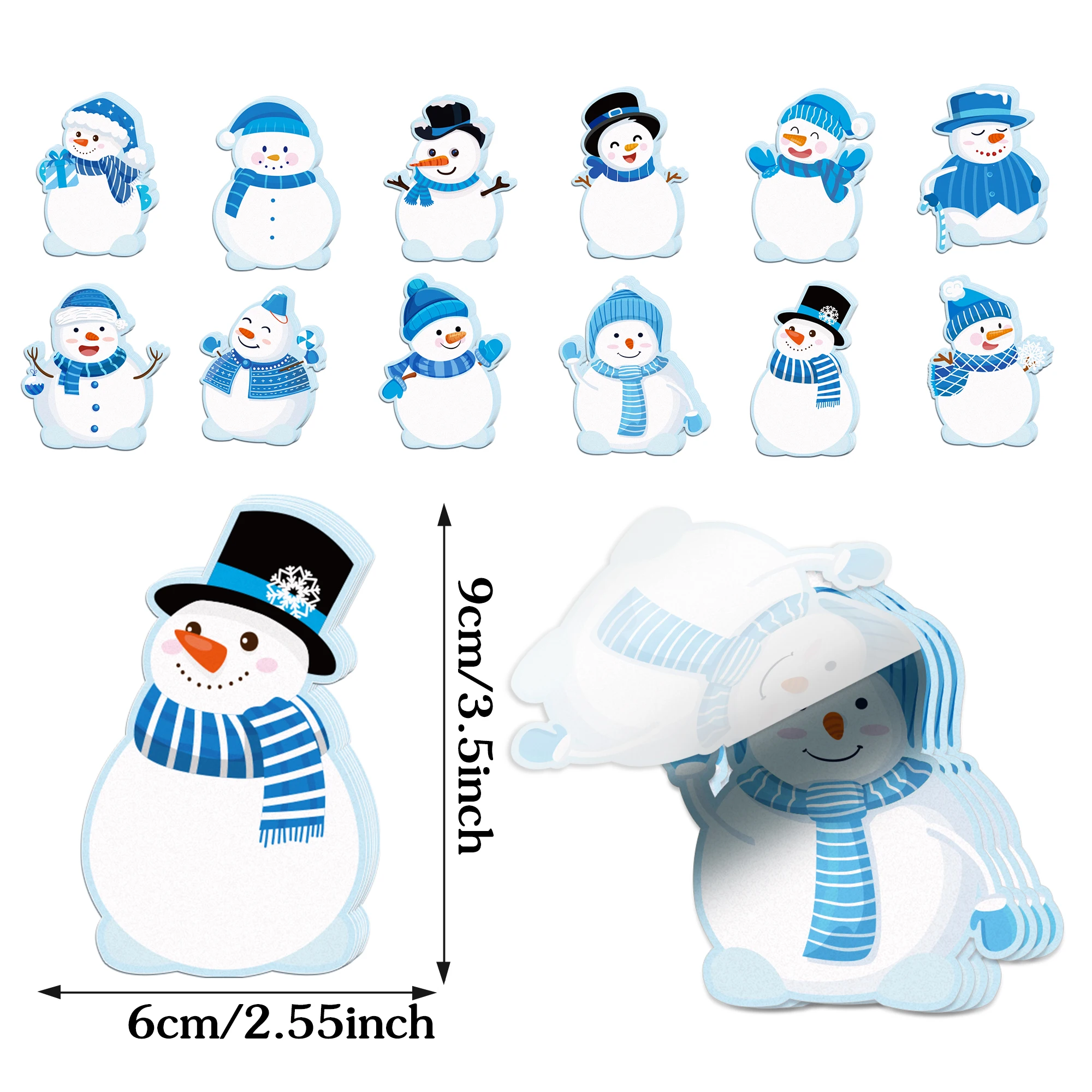 12/24 قطعة عيد الميلاد ثلج على شكل لوحات مذكرة ، منصات ملاحظات ذاتية اللصق ، الثلاجة ملاحظات لاصقة لمستلزمات حفلات عيد الميلاد