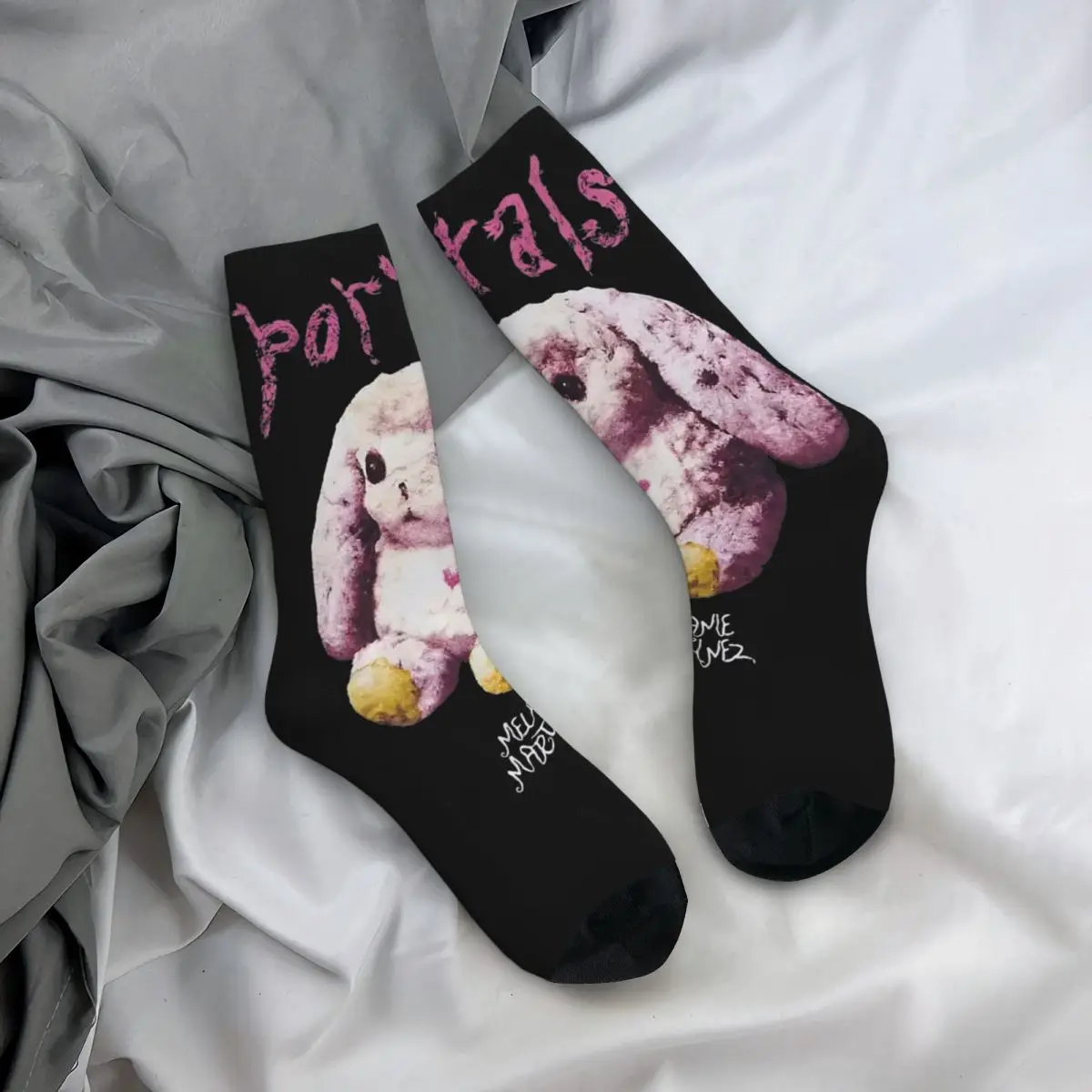 Hip-hop Pink Bunny Melanies Martinez Portals Theme Design Basketball Socks Merch All Season Warm Middle Tube Socks Breathable