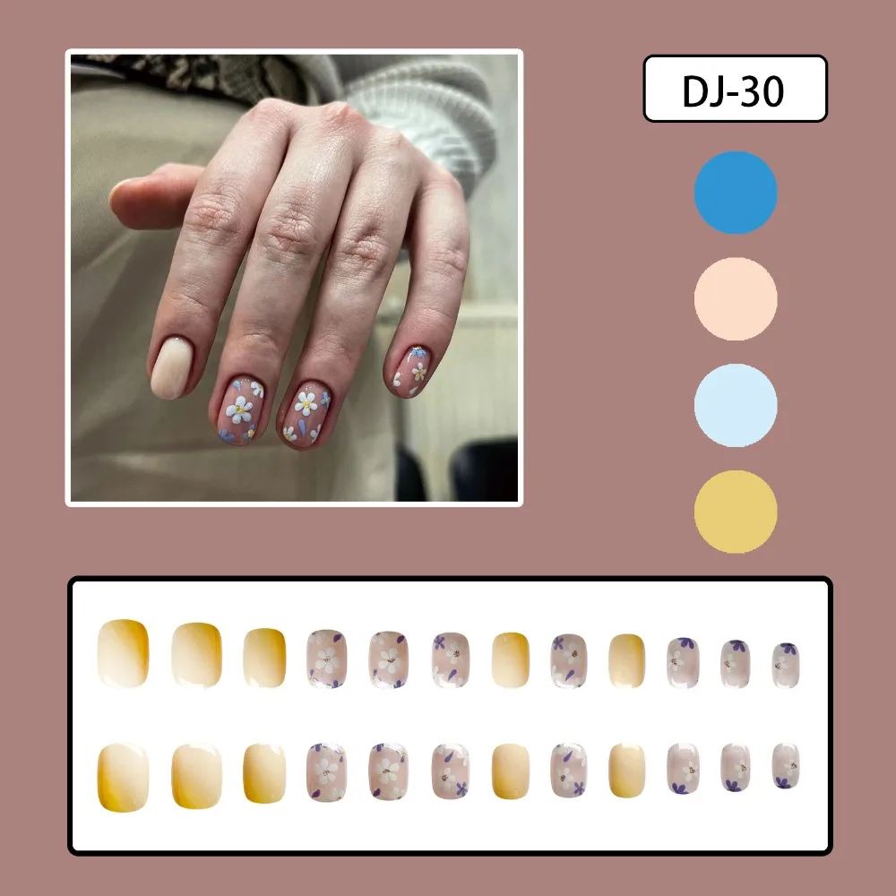 Wearable Manicure French Fake Nails Fashion Simple Retro style Nail Tips Full Cover Square Head Press on Nails Girl