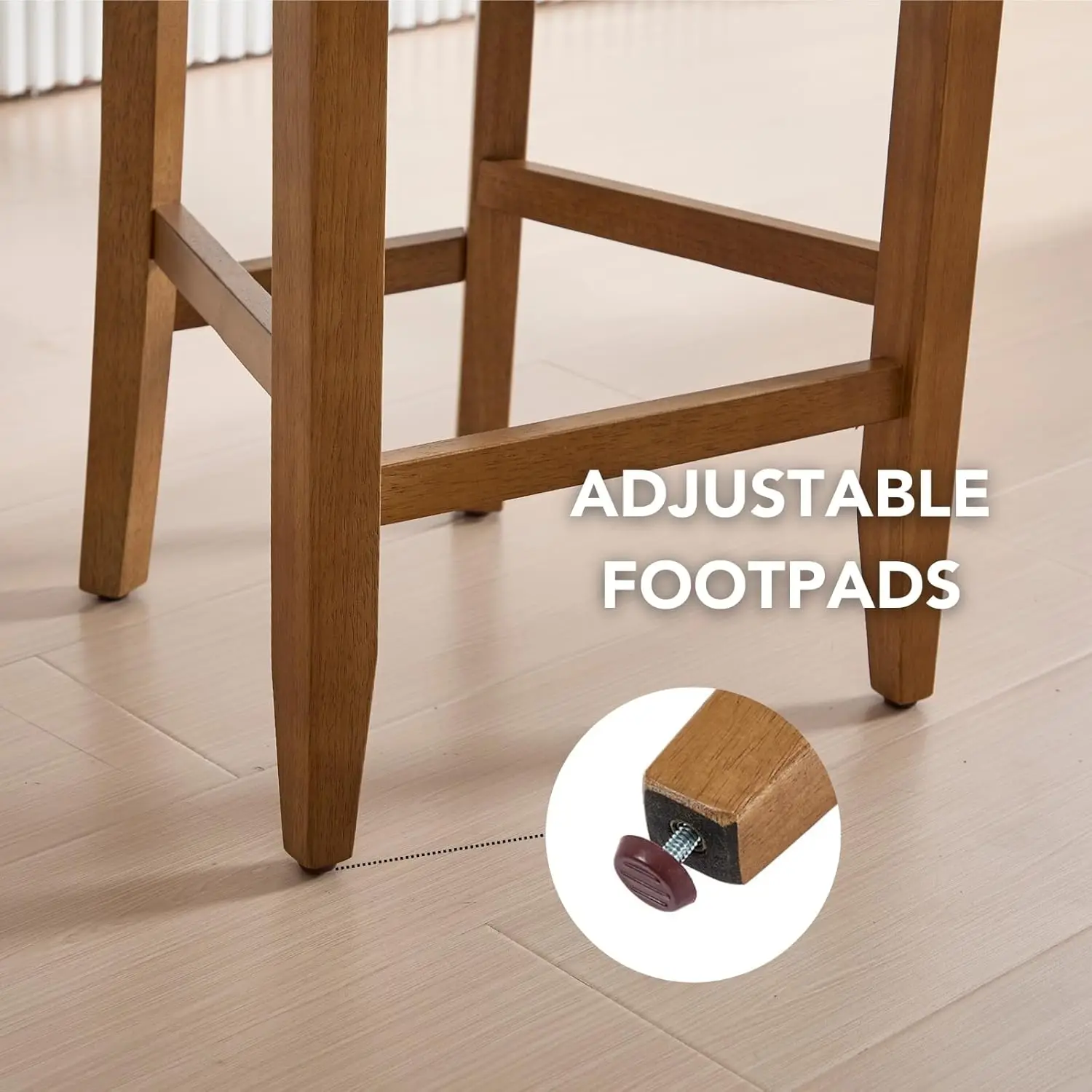 Rústico Madeira Contador Altura Bar Stools, conjunto de 4, fezes para cadeira, contador, linho estofado, 26,5 polegadas