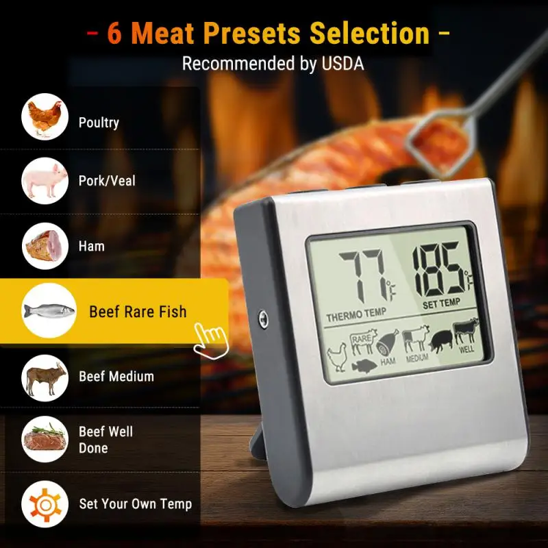 Thermopro TP16 LCD Digital Cooking Food Thermometer BBQ Meat Thermometer For Oven Smoker Clock Timer with Stainless Steel Probe