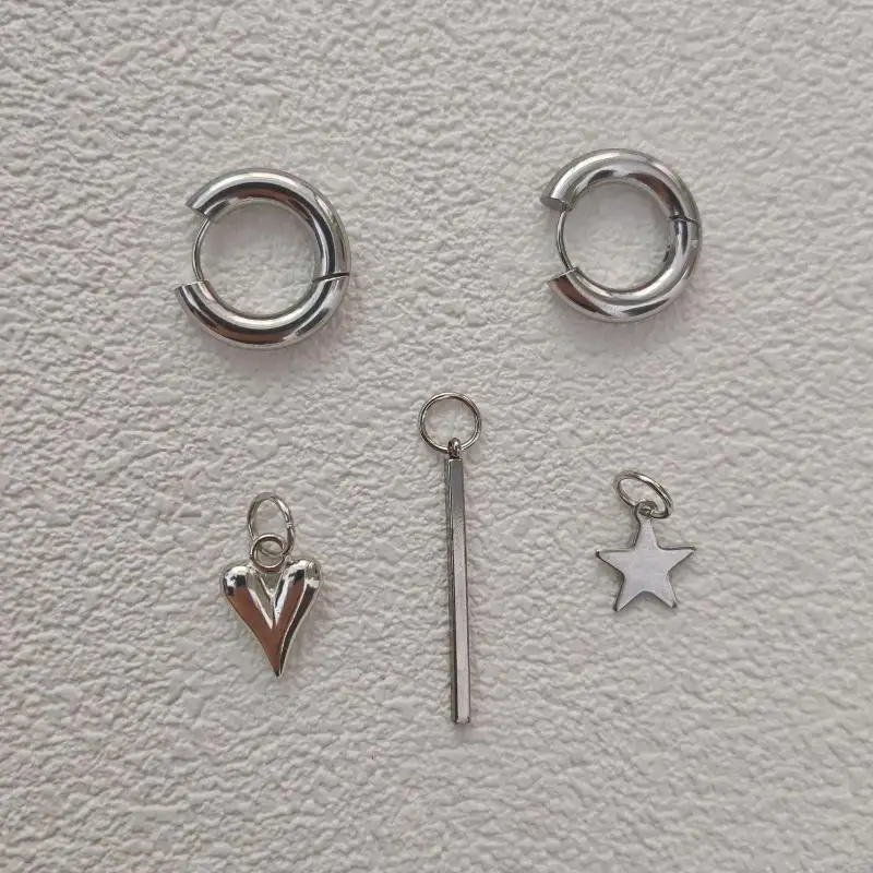 Pendientes Largos con Colgante de Estrella y Corazón Estilo Punk para Mujer, Aros Circulares Geométricos Simples y Modernos, Regalo de Moda