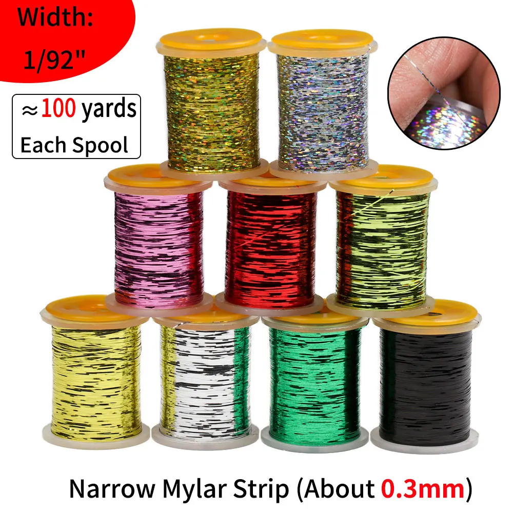 Bimoo 0.3mm /1mm Fly Tying Mylar Tinsel Flat Flash Tinsel Holographic Strip for Flashback Nymph Streamer Teaser Flies Tying