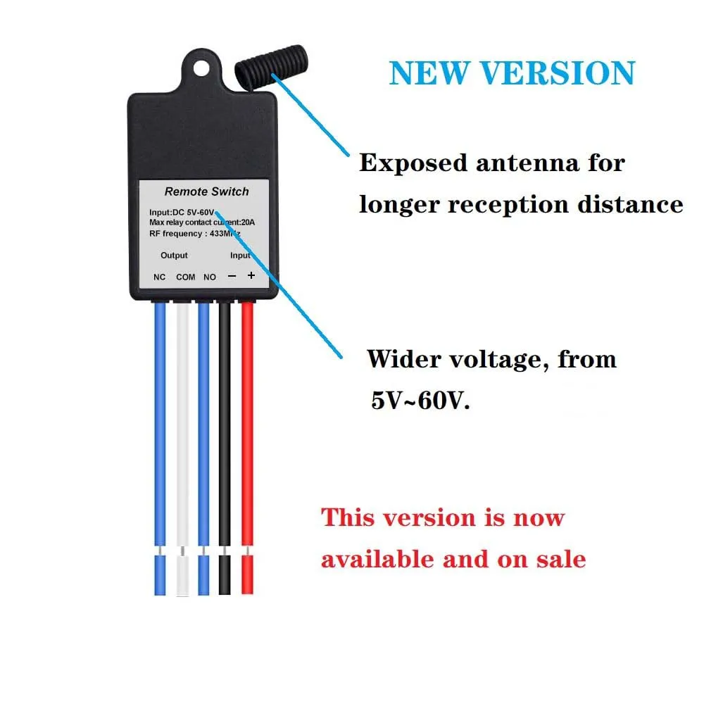 433MHz Wireless Remote Control Switch Relay DC 5V-60V Transmitter Remote Control Dry Contact Relay Gate Door Light Controls