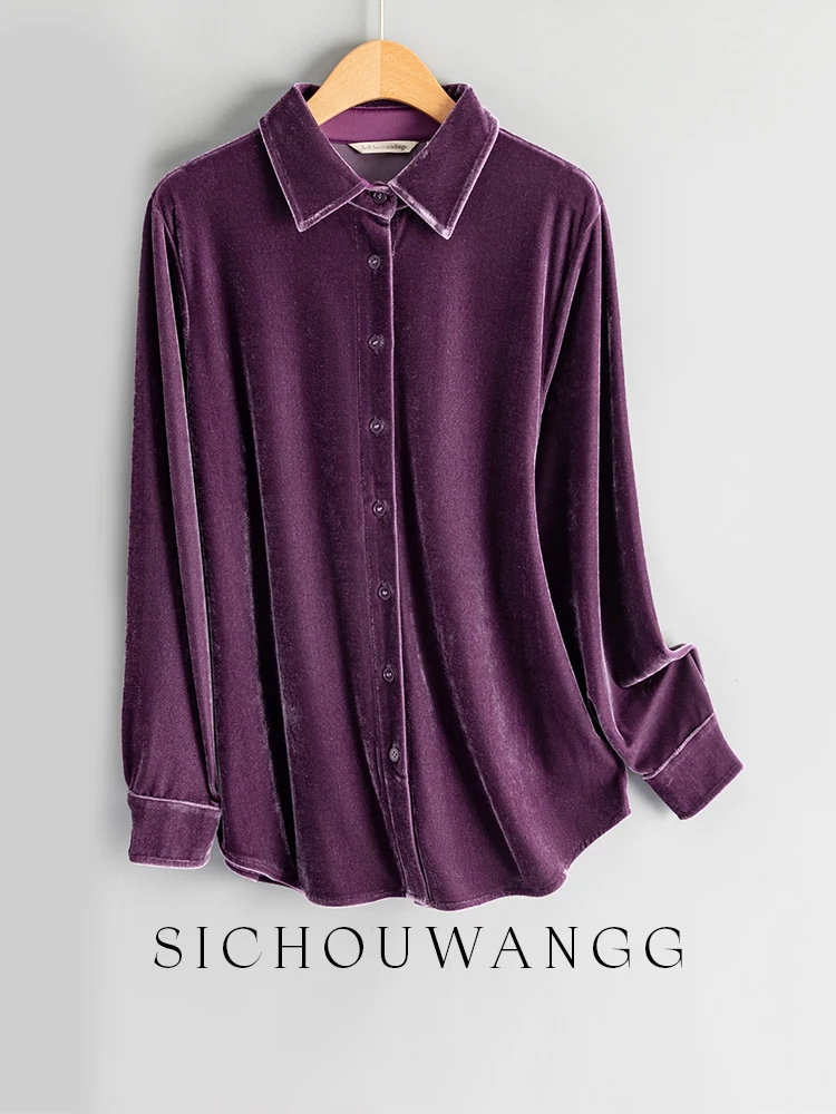 

New Velvet Shirt Women's Fashion Solid Color big size