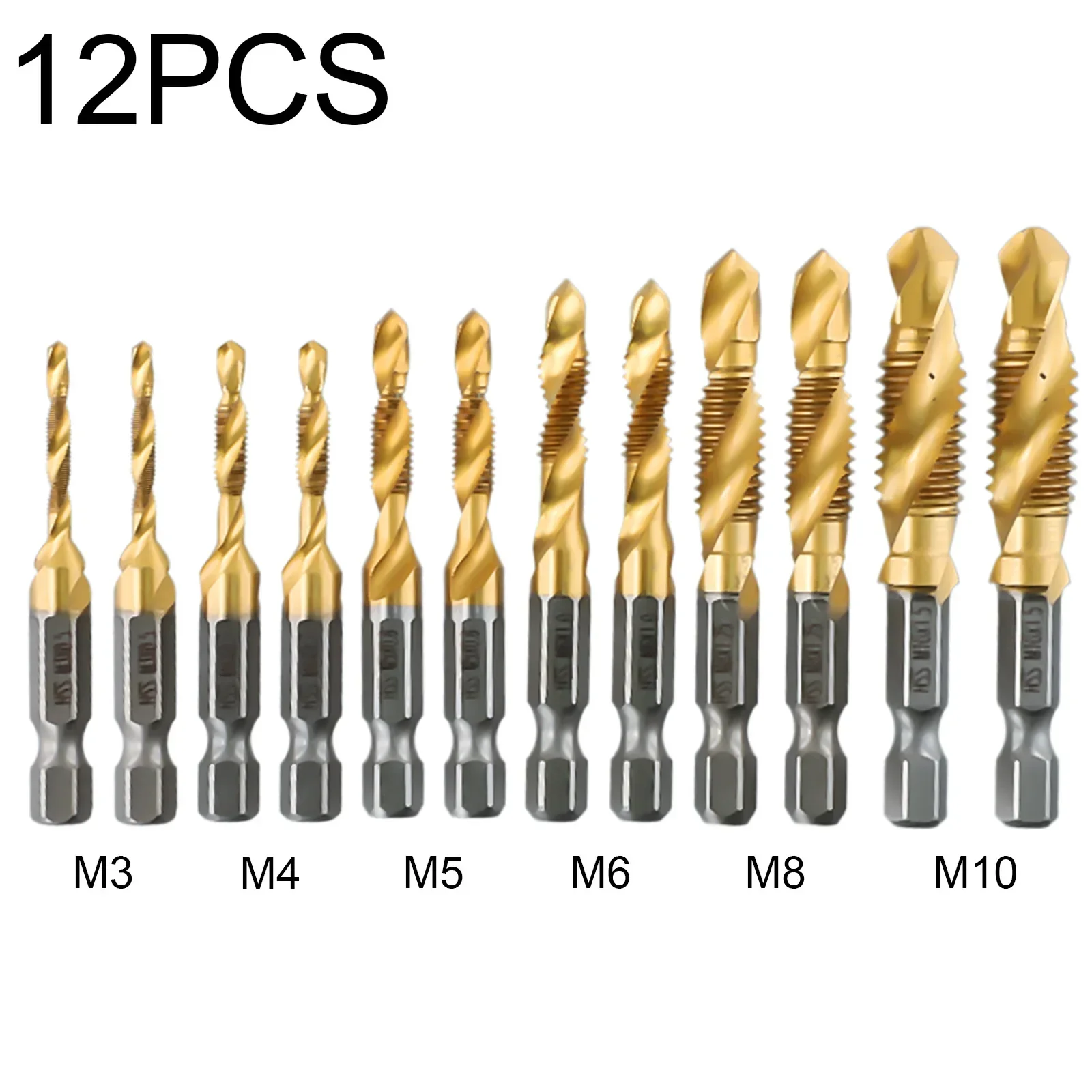 Outils électriques de perceuse à taraud en alliage 18 plastique, robinet composé, tige hexagonale, M8 x 1,25mm, tout neuf, accessoires de haute qualité, 12 pièces
