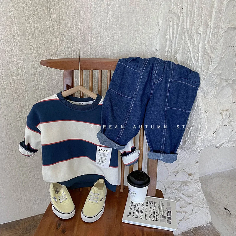 Children's Sweater 2022 Baby Sweater Korean Version Fashionable Boy Long-sleeved Striped Sweater Children's Clothing