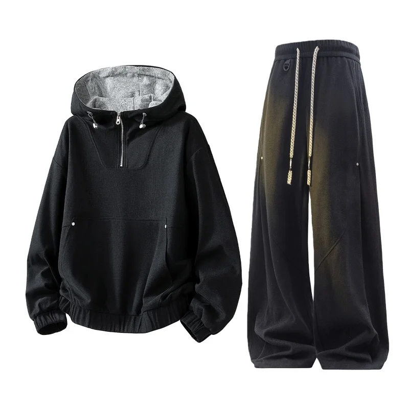 

2026 Spring New Men High-Quality Fashion Trend Comfortable Large Size Loose Casual Versatile Sports Style Hooded Sweatshirt Set