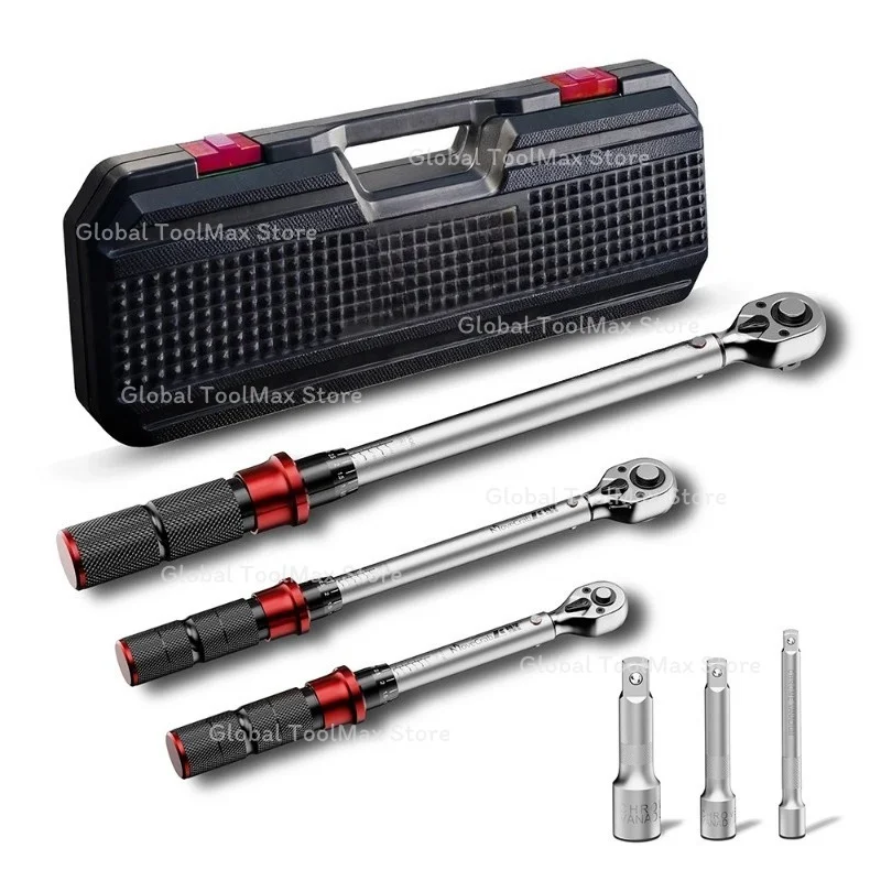 6Pcs Mechanical Torque Wrench Set 5-220N.m with 3 Extension Rods for Bicycle Motorcycle Auto Industrial Repair Tool Kit