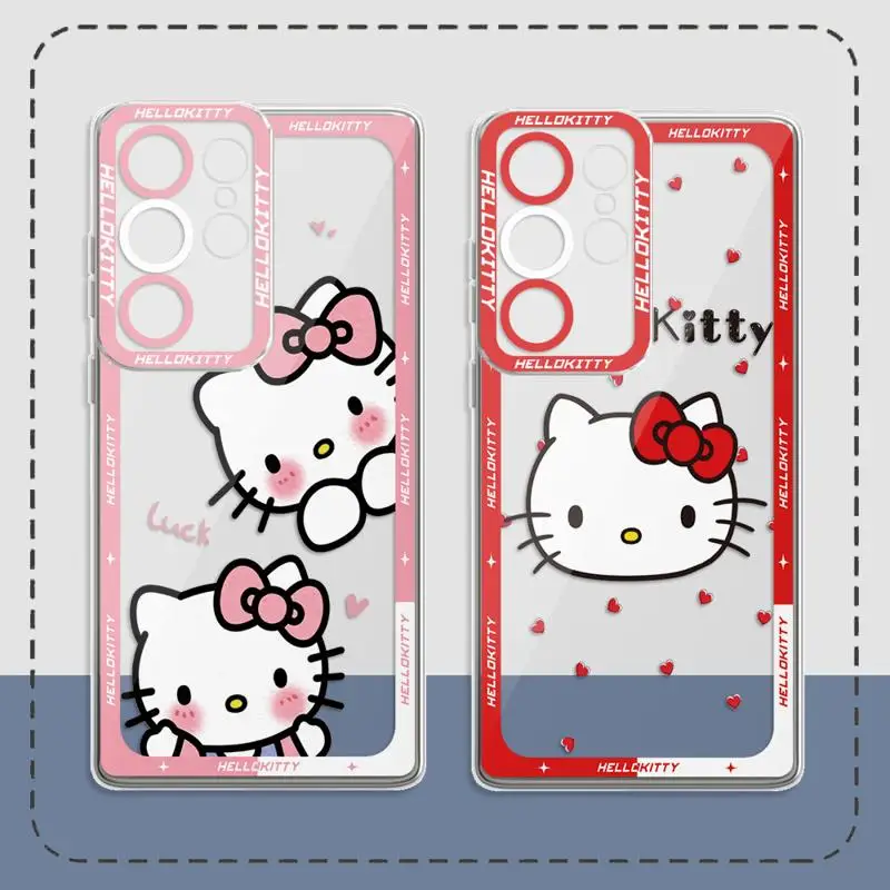 

Sanrio Ins Hello Kitty Pink Clear Case For Samsung Galaxy S23 S24 Plus S22 S21 Ultra S20 FE Note 20 10 Plus Coque Fundas