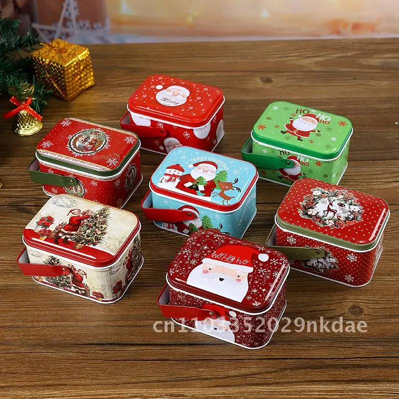 

Christmas Portable Candy Iron Box Empty Jar Christmas Holiday Chocolate Biscuits Hand Gift Packaging Storage Box