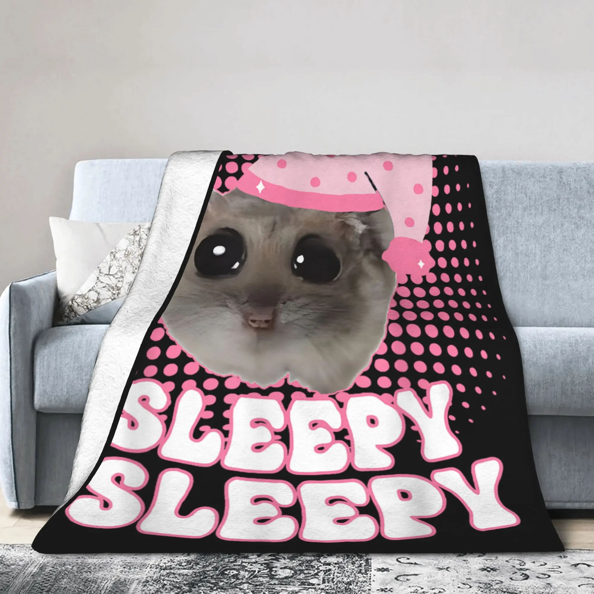 Funny Hamster Sleep Cute Blanket Flannel Decoration Bed Time Sleepy Multifunction Ultra-Soft Throw Blankets for Bedding