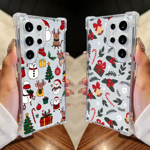 Phone Case For Samsung Galaxy S25 FE S24 S23 S22 S21 Ultra S20 Plus Note 20 10 S24FE Clear Cover Christmas Tree Snowman Gift Box