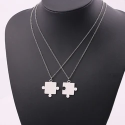 2pcs Men Women Couple Puzzle Pendant Necklace Stainless Steel Link Chain 3 Colors Necklaces Set Jewelry For Lovers