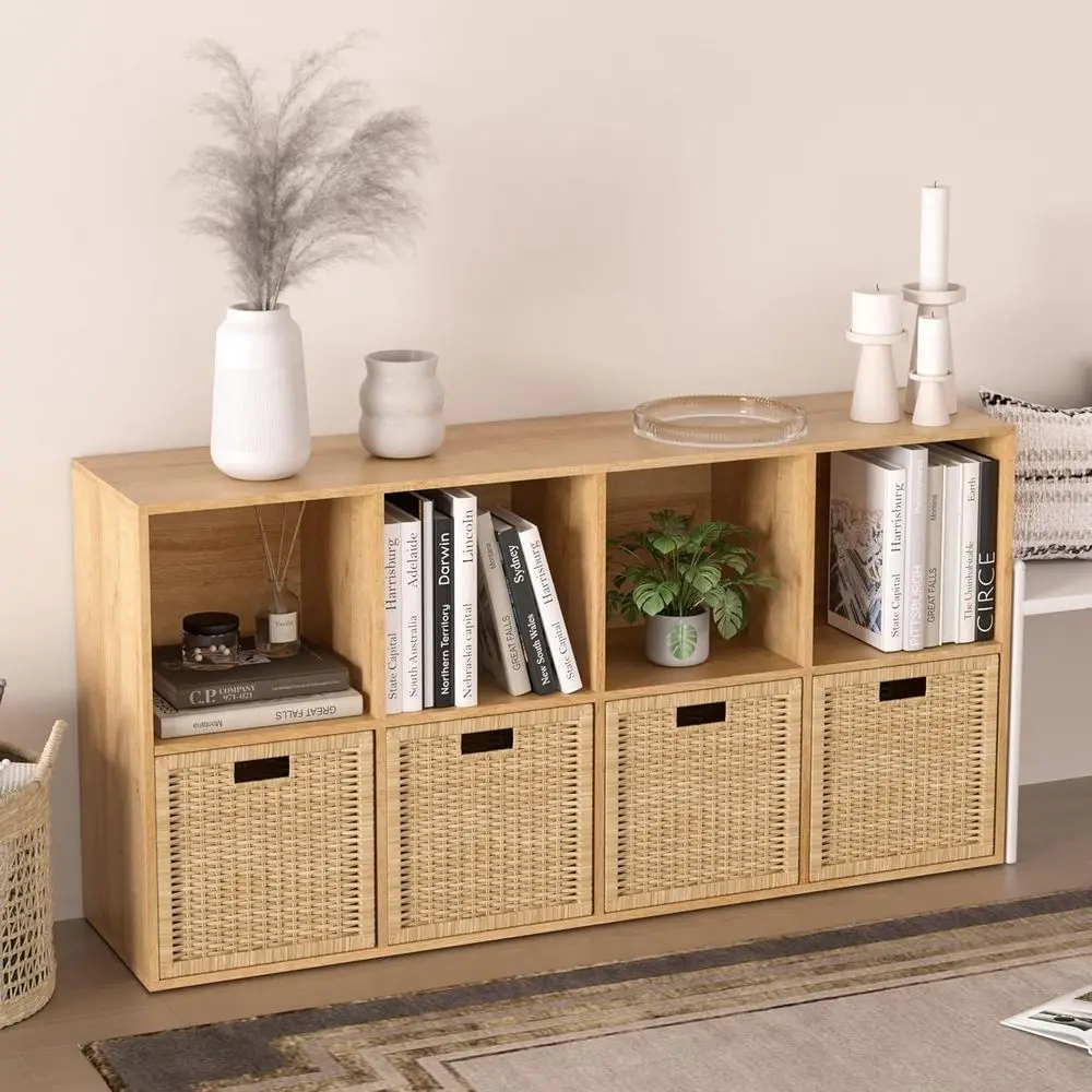 

Деревянный органайзер для хранения на 8 кубов с закрытой задней стенкой, белый, идеально подходит для гостиных и книжных полок, простая сборка (дуб)