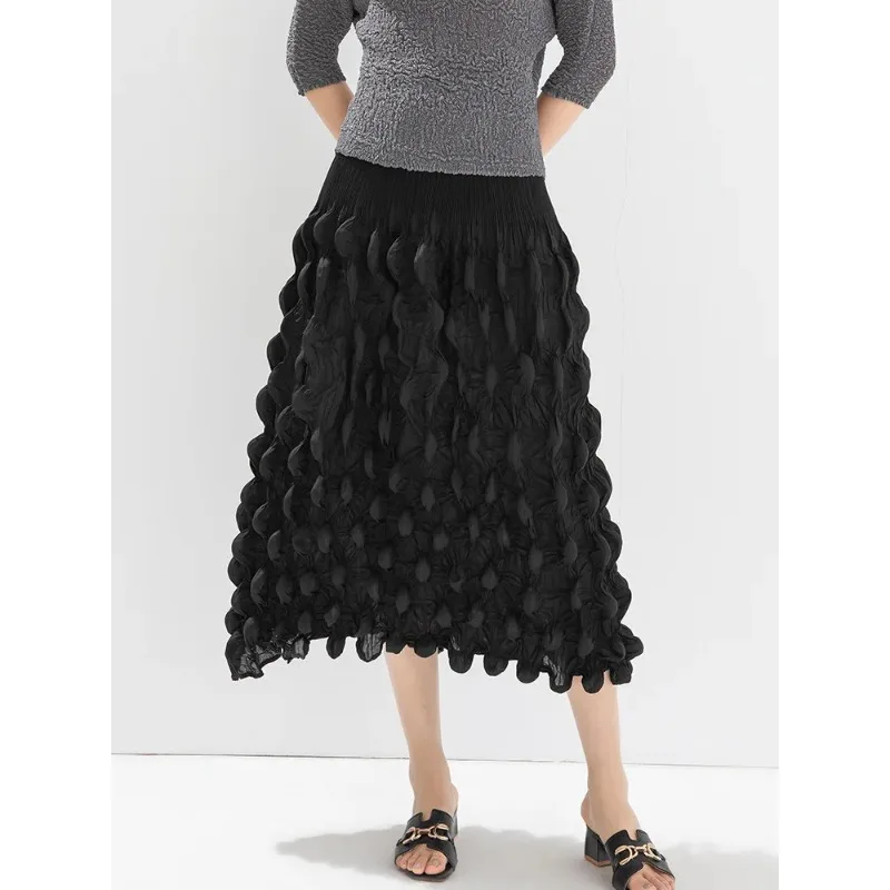 SMVP Women Casual Half Skirt Solid Color High Waist Bubble Pleated Design Loose Large Size Fashion Elegant Female Half Skirt