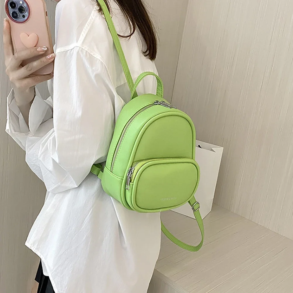 SYZM Fashion Small Women Backpack Cute Makaron Color Girls' Handbag Soft PU Leather Female Backpack  Mini Ladies Bags