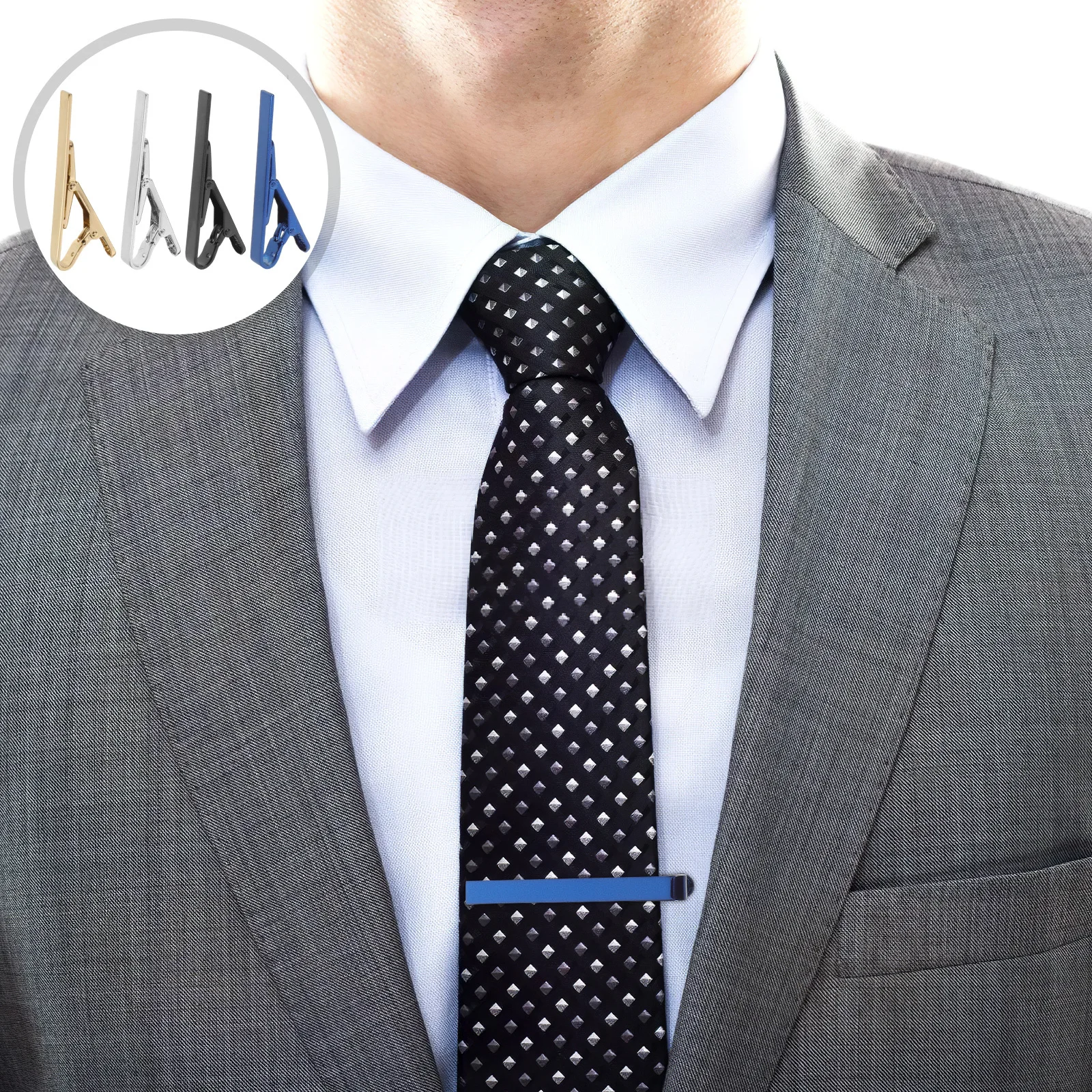 

4pcs Tie Clip Set For Men: Brushed Metal Necktie Clips Secure Grip Design For Business Wedding Formal Events Mens Accessories