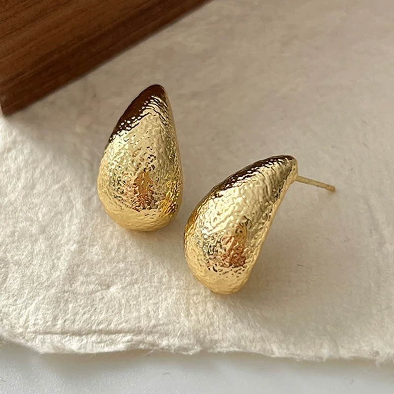 Simple Metal Water Droplet Dangle Earrings for Women Silver Color Trendy Uneven Frosted Surface Drop Earrings Geometry Jewelry