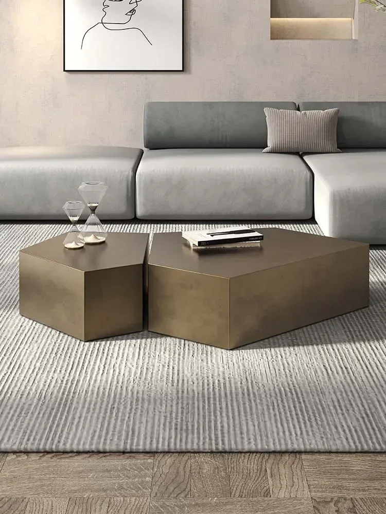 Modern simple light extravagant bronze brushed coffee table combination stainless steel living room special-shaped coffee table