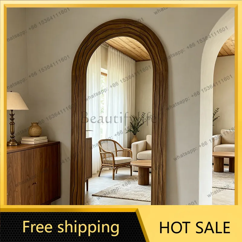 American full-length mirror household floor-to-ceiling wabi-sabi retro arched full-length mirror