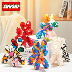 Linkgo Balloon Dog Micro Building Blocks DIY Assembled Colorful Dog Connection Mini Brick Figures Toy For Home Decor