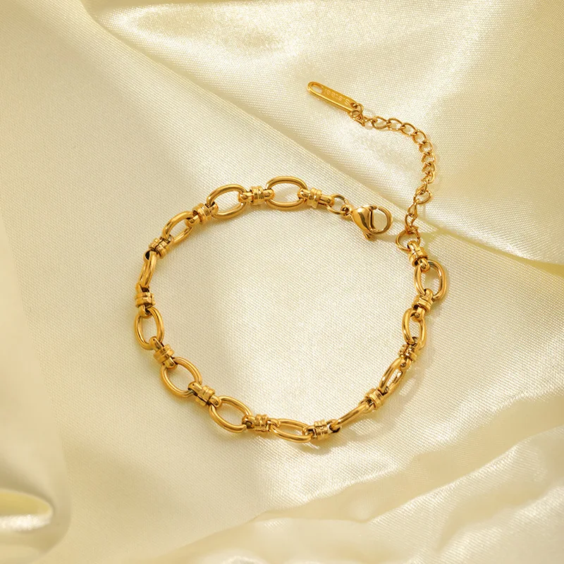 Pulsera de cadena geométrica de acero inoxidable chapado en oro de 18K para mujer, collar apilable impermeable, regalo de pulsera