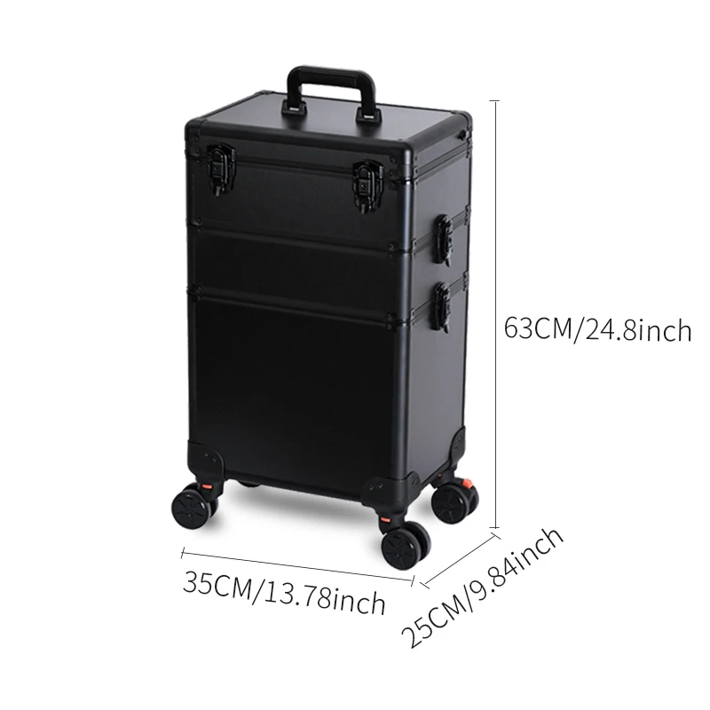 3 in 1 휴대용 교환식 알루미늄 롤링 메이크업(LED 거울 및 당김 막대 포함) - 미용 도구 정리함