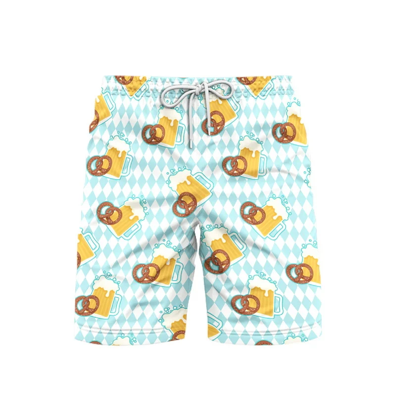 Hawaii Pretzel Beer Graphic Beach Shorts For Men 3d Printed Summer Fashion Swimm Shorts Outdoor Sports Quick-drying Short Pants