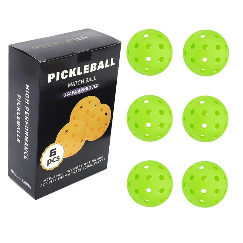 New Indoor Outdoor Pickleball Balls, 72mm 26 Holes Pickle Balls, 6 Pcs Set with Color Box Packaging for Sports Training Game
