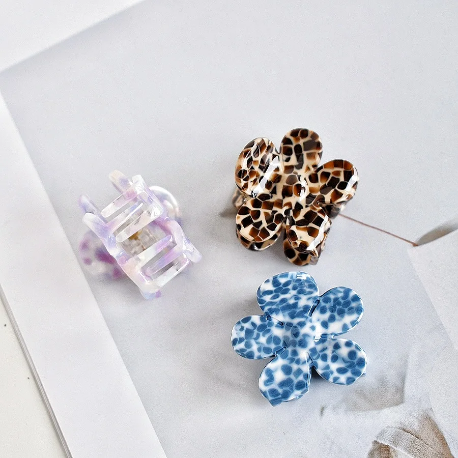 1PC Polychromatic Acetic Acid Flower Shape Small Hair Claw Cute Sweet Style Braided Hair Bangs Hairpin Half Hair Thin Hair Use