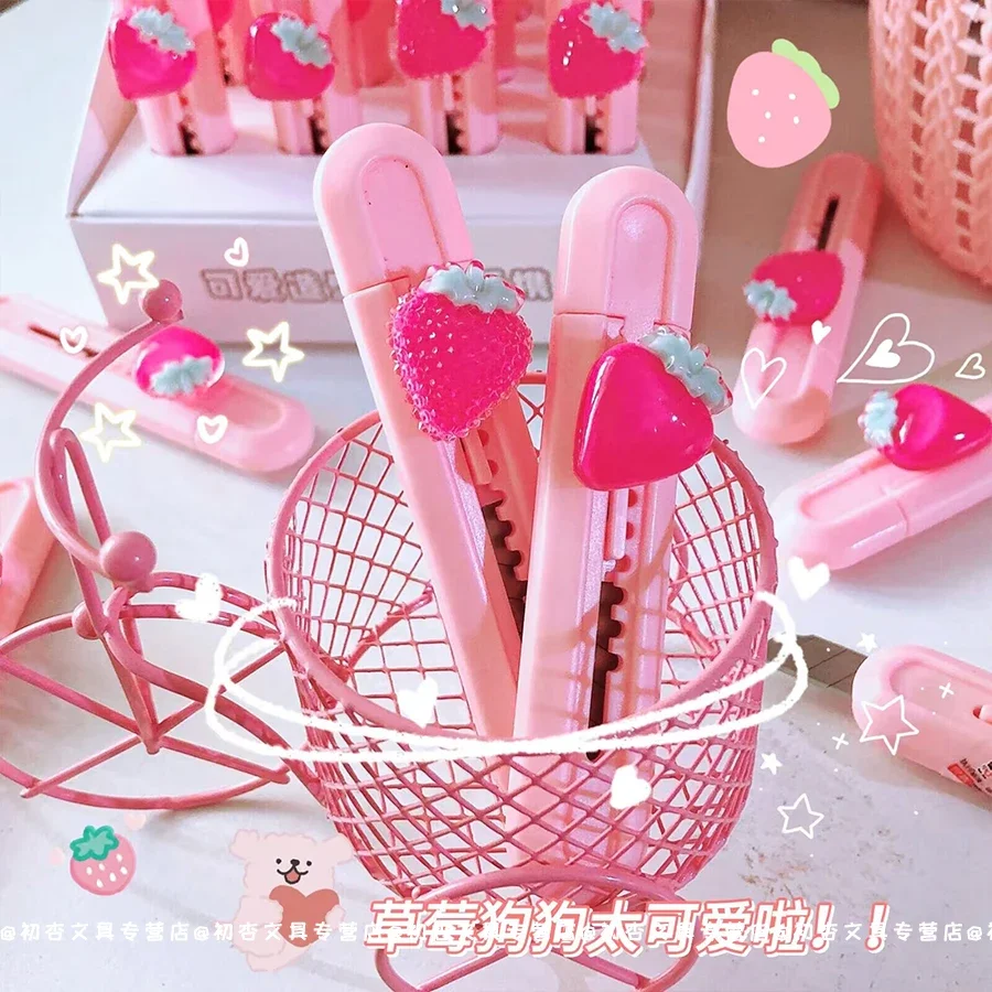 Cute Mini portable utility knife Kawaii Strawberry shaped utility knife Art Tools Maiden Heart Office supplies Student Art Knife