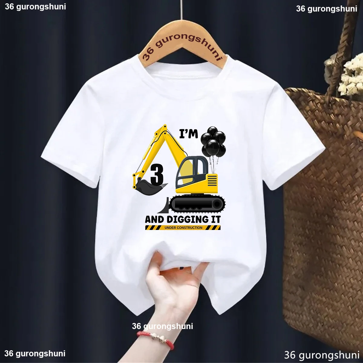 

New 2025 Boys Funny Excavator Birthday Number 1-9 T-Shirt I' am 3 Birthday T-Shirt,' Cute Kids Party Tee boys Birthday Clothes