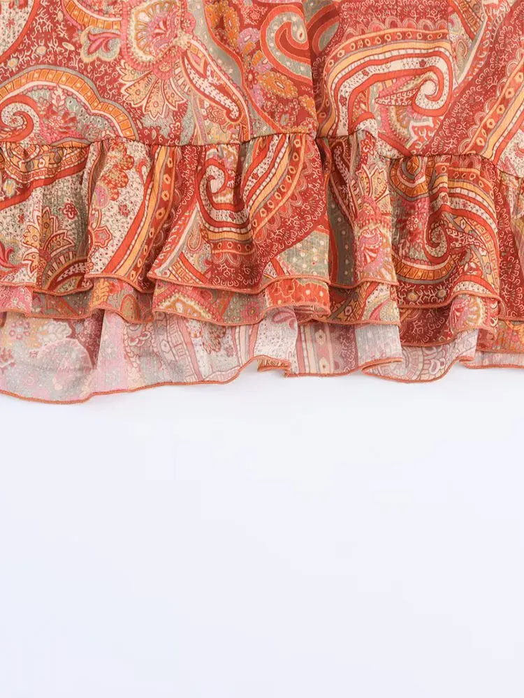 TFAFXY المرأة بلوزة أنيقة غير رسمية الأزهار طباعة الكشكشة مضيئة كم قمصان موضة جديدة ربيع الخريف عطلة البلوزات