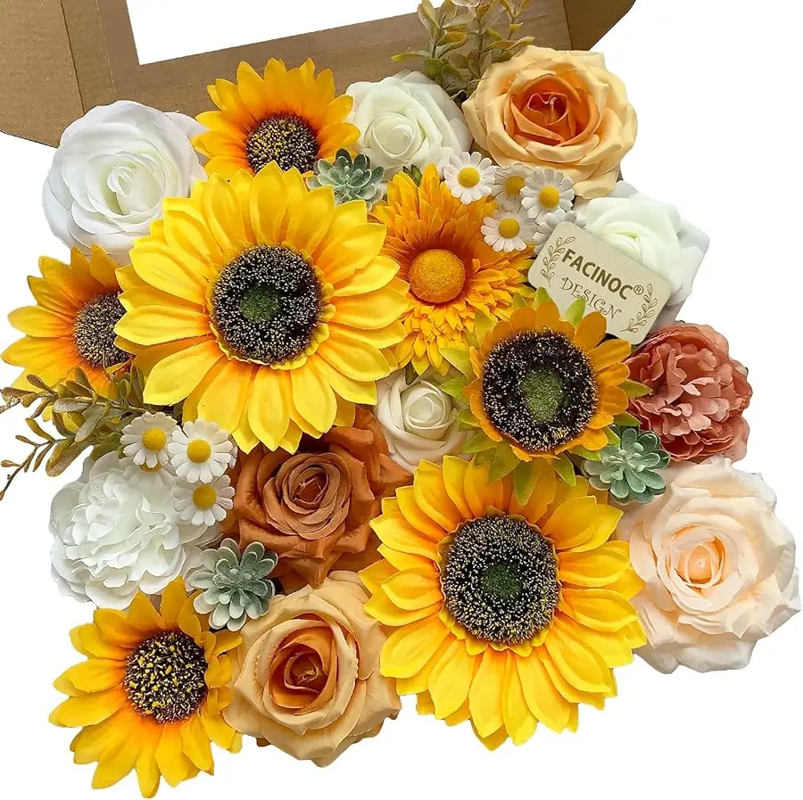 

Sunflower Artificial Flowers Yellow Fake Flower Bouquet Box Set for DIY Bridal Wedding Shower Decorations Party Table Centerpiec