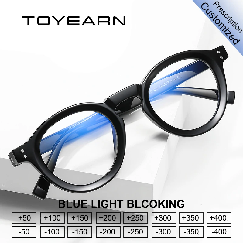 

TOYEARN Vintage Round Reading Glasses Men Blue Light Blocking Myopia Hyperopia Customized Prescription Optical Eyeglasses Frame