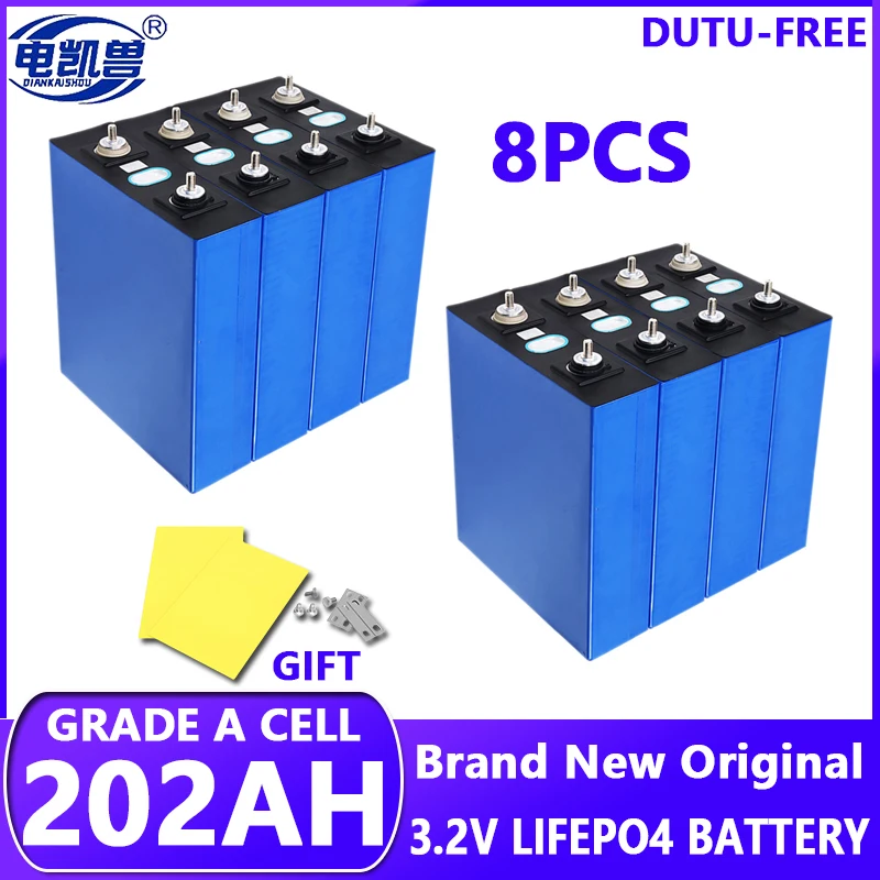 

8PCS New LiFePO4 3.2V 200Ah 304Ah 280Ah 105Ah Grade A Cell For 12V 24V 48V RV Golf Cart Marine Solar System Battery pack NO TAX