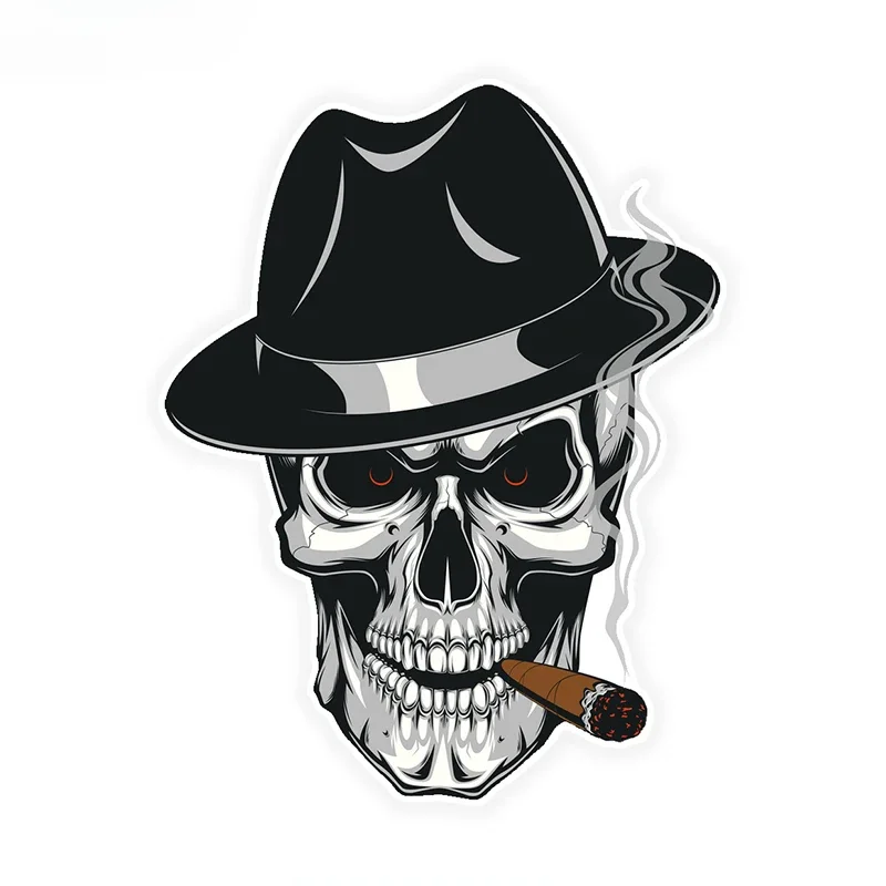 Smoking Skull Colored Car Sticker Fun Car Sticker Shape Detachable Sticker Car Accessories, Scratches Covering 12x15.4cm