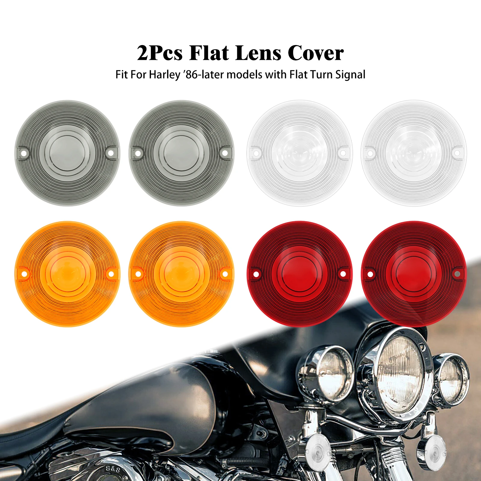 2x Motorcycle Turn Signal Flat Lens Cover Smoke Red Clear Orange For Harley Touring Electra Glide FLHR Softail Heritage 1986-23