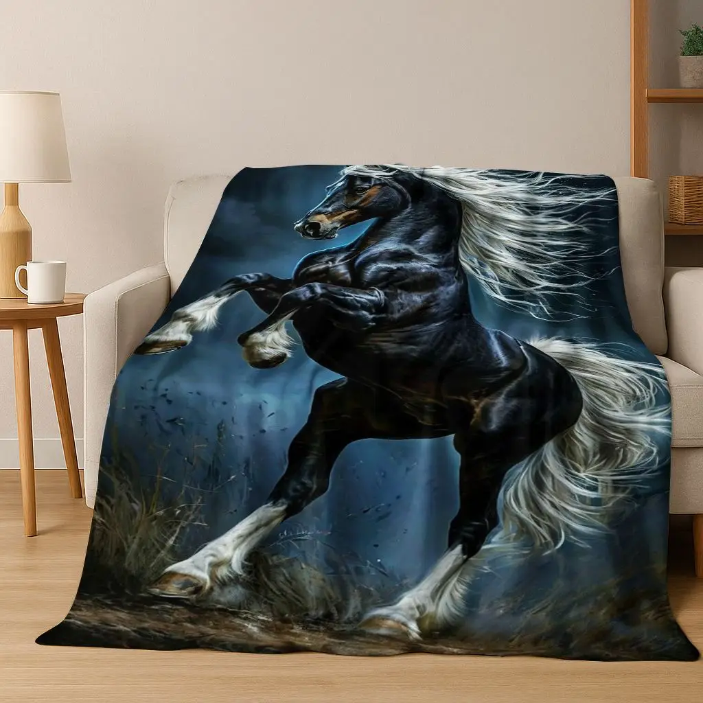 Dream Gallop Steed Horse Mustang Cartoon Art Flannel Blanket,Cozy Soft Throw Blanket for Home Bedroom Bed Sofa Cover Gift Kids