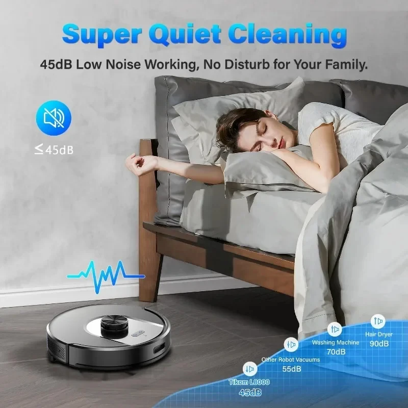 Tikom Robot Vacuum and Mop, Navigation Robotic Vacuum, 3000Pa Suction, 20 Virtual Walls, Self-Charging, Good for Pet Hair