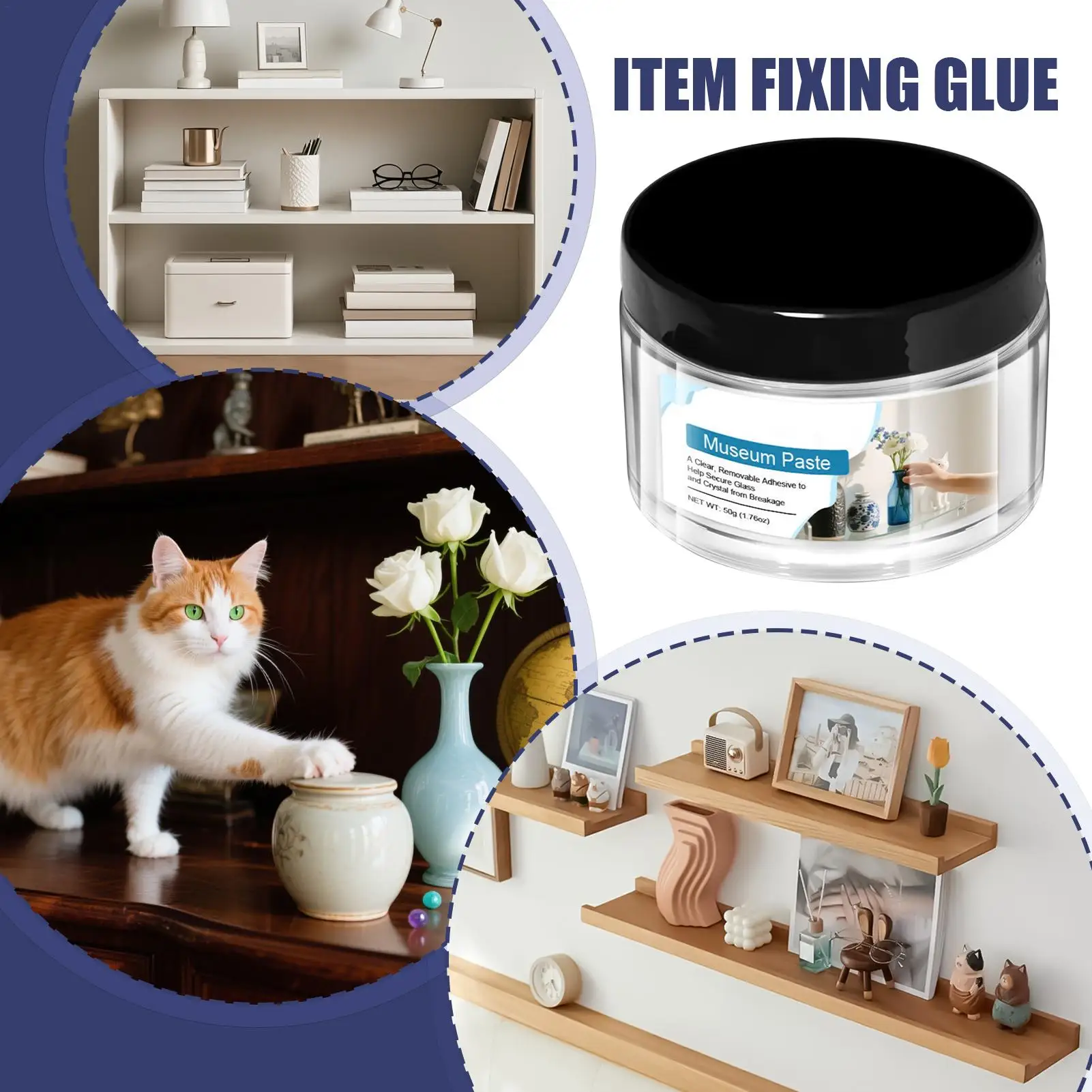 กาวติดตั้งแบบถอดออกได้ 50 กรัม สำหรับงานจัดแสดง งานศิลปะ เซรามิก รูปถ่าย และของตกแต่งผนัง ไม่ทำลายพื้นผิว