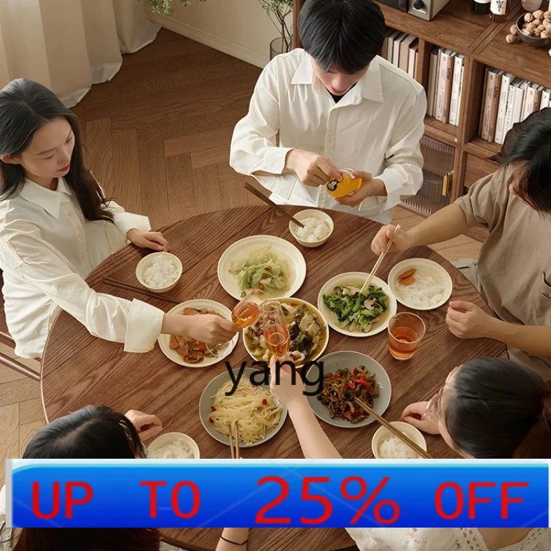 

LH Solid Wood Dining Table Folding round Dining Table Household Small Apartment Dining Table and Chair