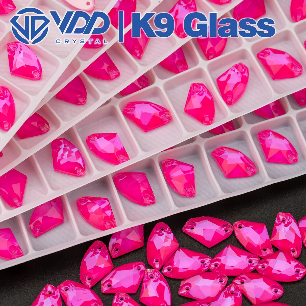 Imagem -02 - Vdd Neon Rose Vidro Sew-on Strass Cristal Flatback Pedras Caixa-embalada Faça Você Mesmo Decoração do Vestuário Qualidade Superior Atacado k9