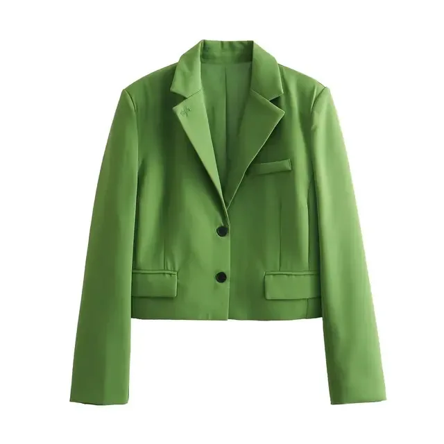 BabYoung Autumn Women Long Sleeved Turn Down Collar Green Suit Elegant Retro Stereo Multi Pocket Loose Button Jacket