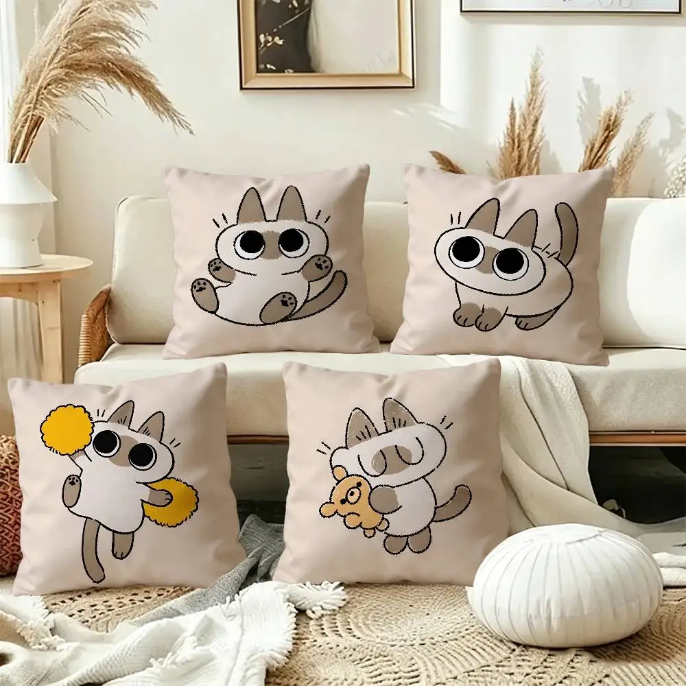Cute Siamese Cat Xiaodouni Cushion Cover Inches Farmhouse Decor Home Throw Pillow Covers for Couch Decorations
