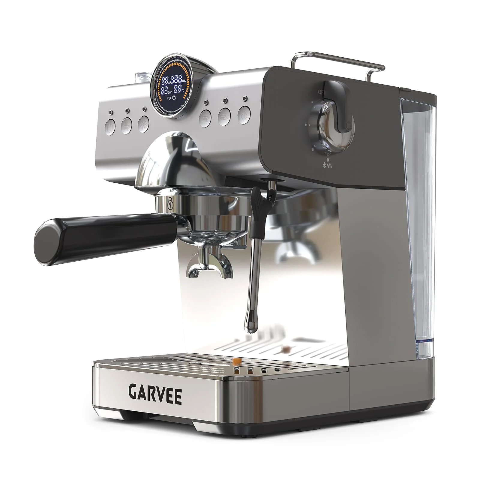 20-Bar Kaffeemaschinemaschine mit Siebträger – Edelstahlgehäuse, integrierter Milchaufschäumer, Digitaldisplay – Vintage-Design, 1300W, 1,5L abnehmbarer Wassertank, Manometer – Für perfekten