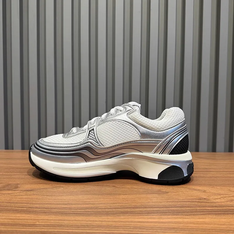 2026 Nieuwe Silver Horn King Dikke Zool Sportschoenen Heren Echt Leder Casual Shoes Cross-Border 23C Dad Shoes Leisure Sneakers