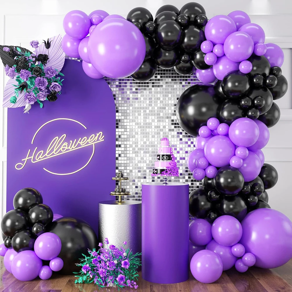 102Pcs Purple Black Balloons Arch Garland Kit Halloween Graduation Birthday Party Balloon Decor Wedding Baby Shower Decorations